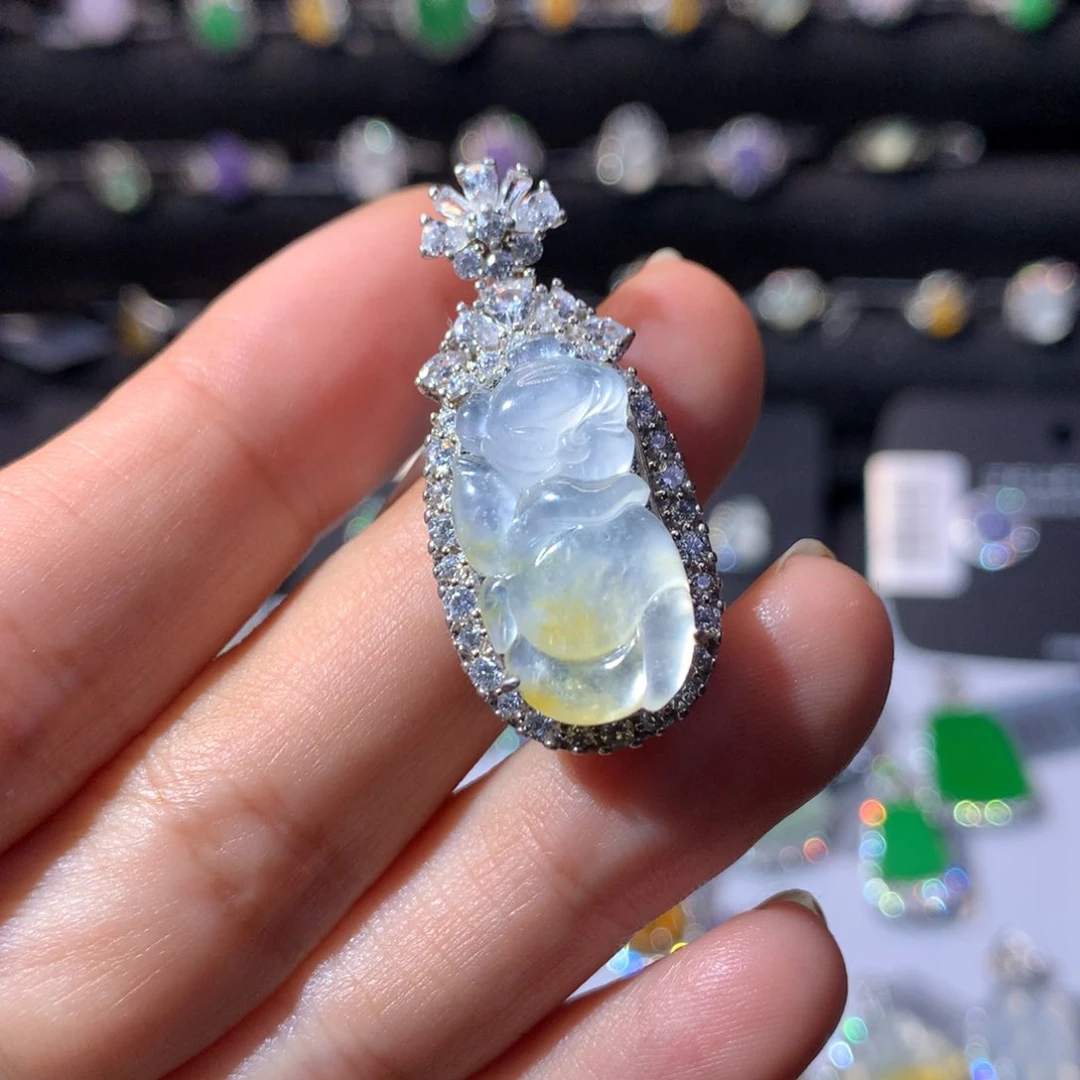 翡翠银S925镶嵌颈饰天然翡翠