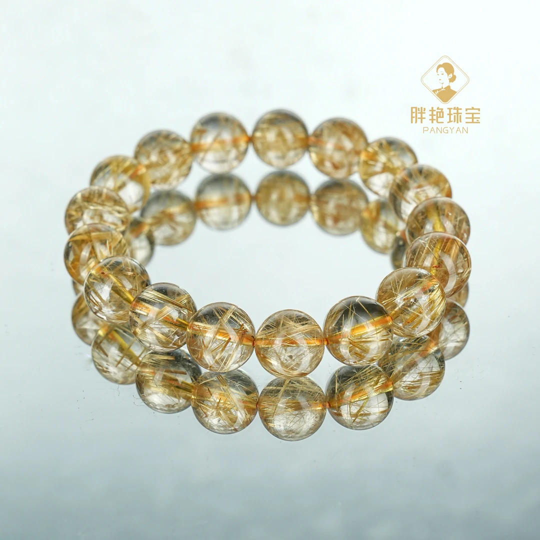 L*龙袍钛晶发晶圆珠手串12mm@CLJ5071819@