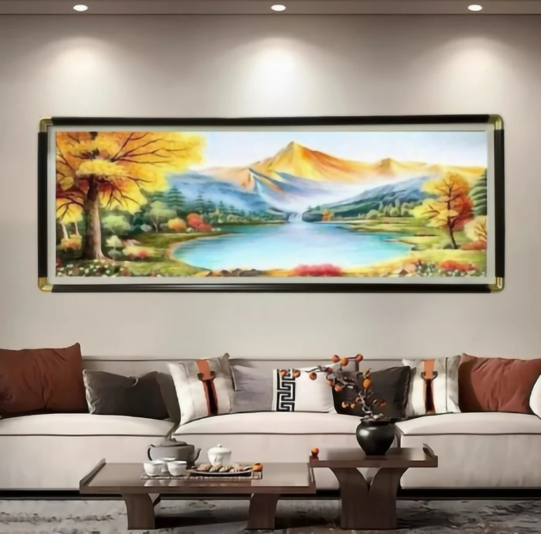 【日照金山】织锦绣客厅装饰画日照金山沙发背景墙大横款挂画