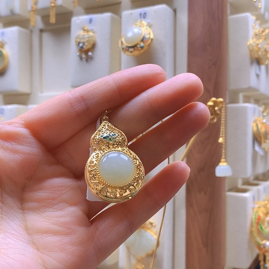 和田玉颈饰银S925镶嵌