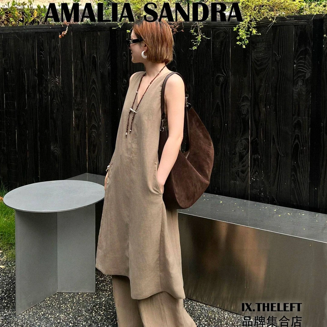 AMALIA SANDRA V领无袖连衣裙ASR052506L
