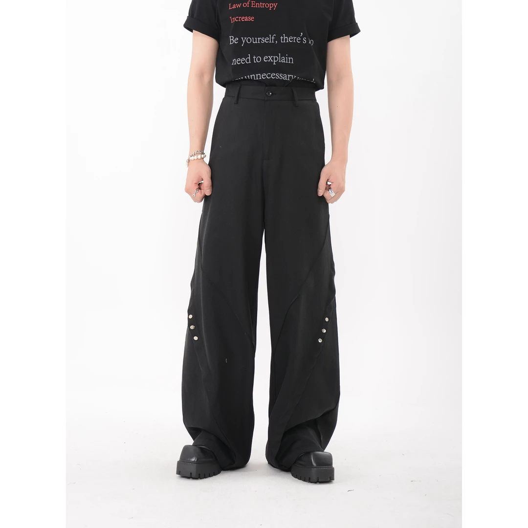 LUCE GARMENT小众设计感铆钉分割休闲裤男解构宽松阔腿拖地长裤潮