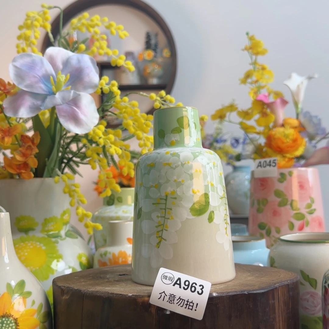 摆件景德镇陶瓷手绘小花瓶摆件无孔