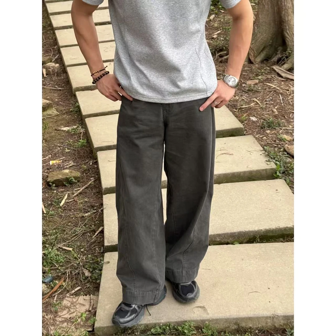 【清】水洗倒装斜纹做旧夏季显瘦美式复古工装休闲裤