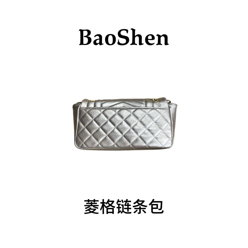 【 E140】银色菱格链条包-新款大容量女包多功能斜挎包百搭单肩包