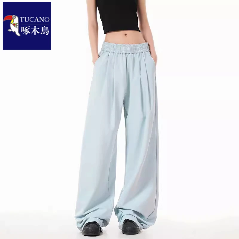 啄木鸟美式山本裤女秋季厚款宽松垂感阔腿大码显瘦慵懒风休闲长裤
