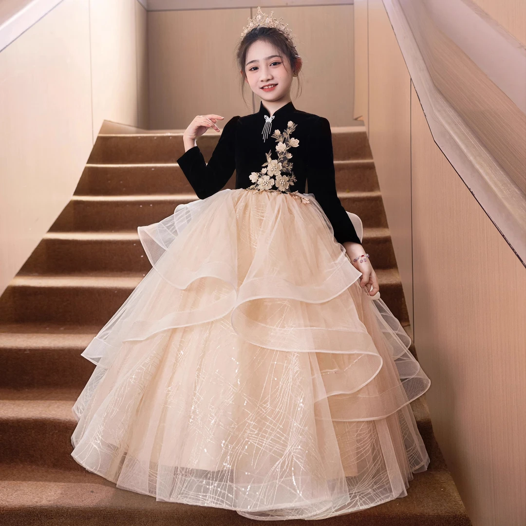 女童礼服花童婚礼小女孩十岁生日婚纱公主裙儿童主持人钢琴演出服