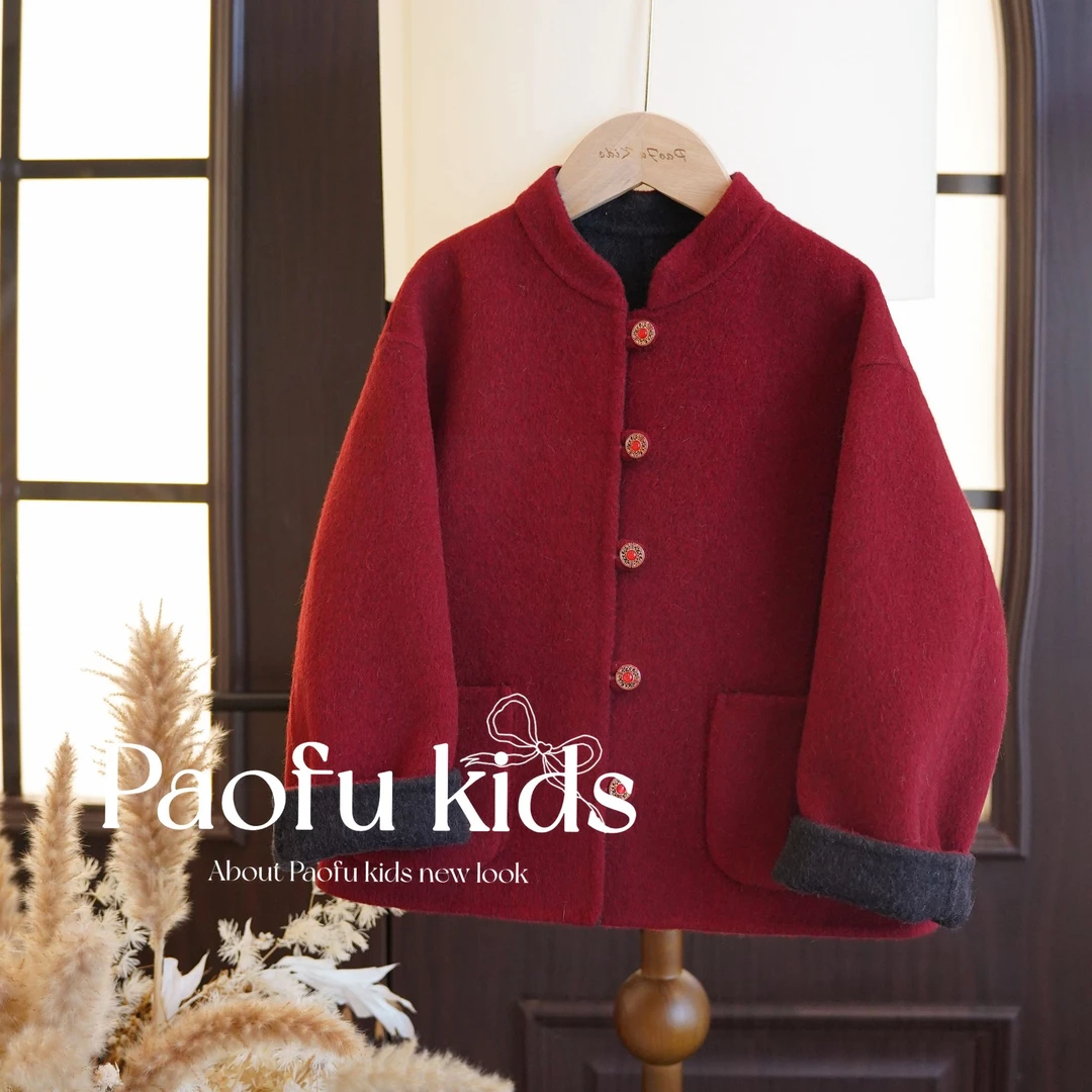 【红棠】泡芙定制【两面两穿】【纯手工】【绵羊毛】女童秋冬大衣 PF51213
