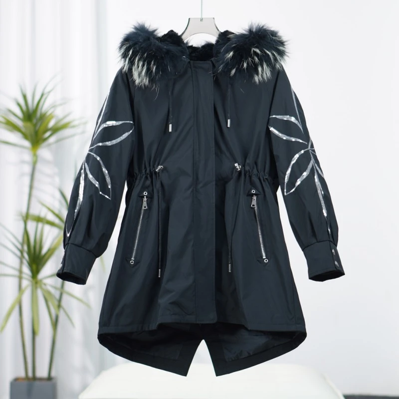 F758   秋冬保暖时尚加厚外套派克服黑色