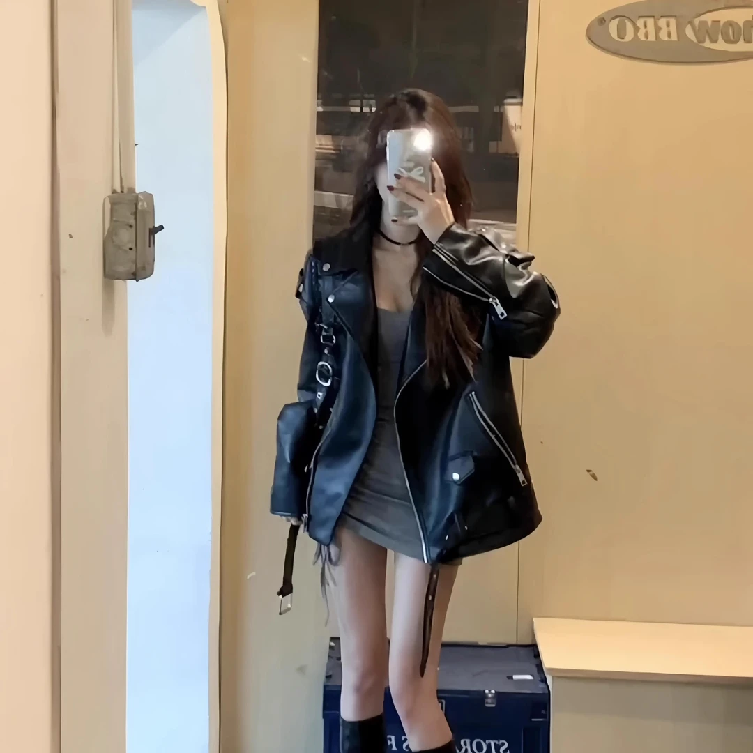 秋季新款黑色机车PU皮外套短款女2025爆款美式复古小个子辣酷夹克