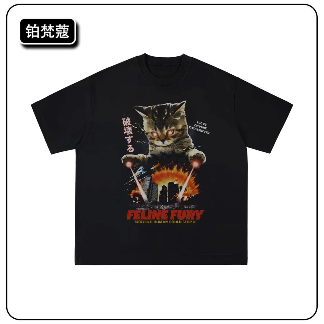 铂梵蔻圆领印花轻奢纯棉短袖男士潮T恤休闲上衣夏季痞帅宽松新款