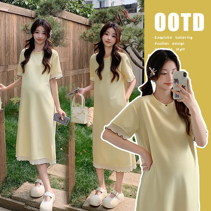 夏装2025孕妇装新款温柔风显瘦遮肉气质连衣裙设计高级感休闲裙子