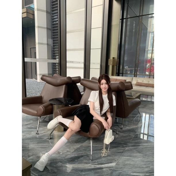 【梦梦服饰】刺绣小马标慵懒风简约大气短袖T恤+半身裙