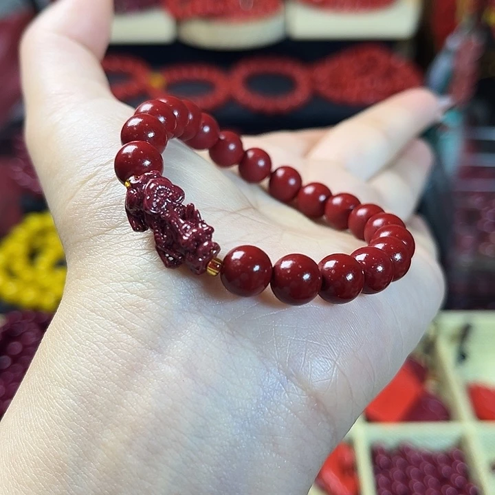 天然辰砂含尘砂手串卡8mm