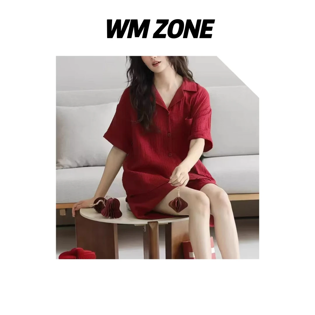 WM 3-3-3487 女款双层纱布棉居家服套装