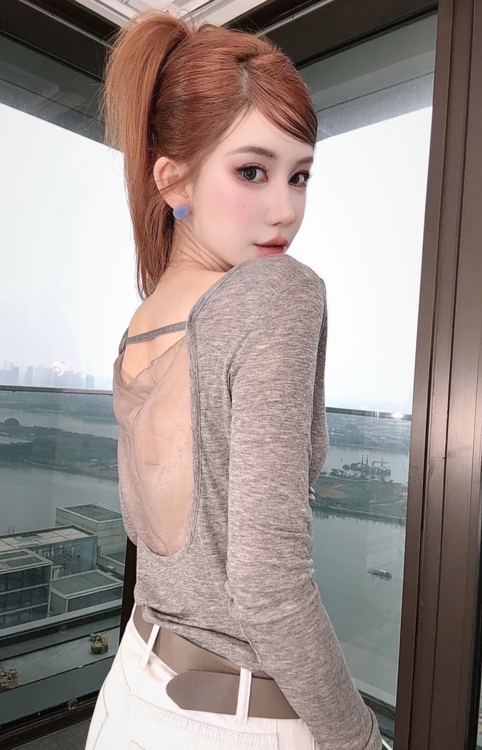 婉君【天丝露背】春夏韩系显瘦长袖时尚修身T恤上衣LWJ25A1T605