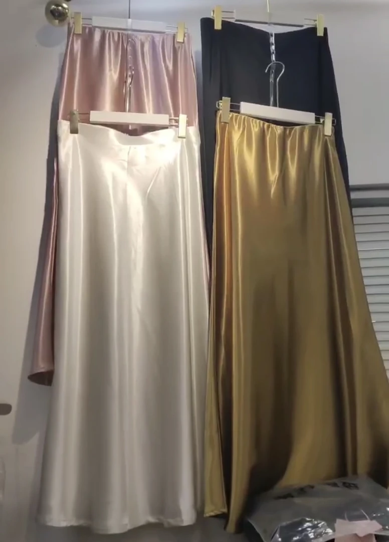 （宁家）新中式大码高腰显瘦缎面半身裙