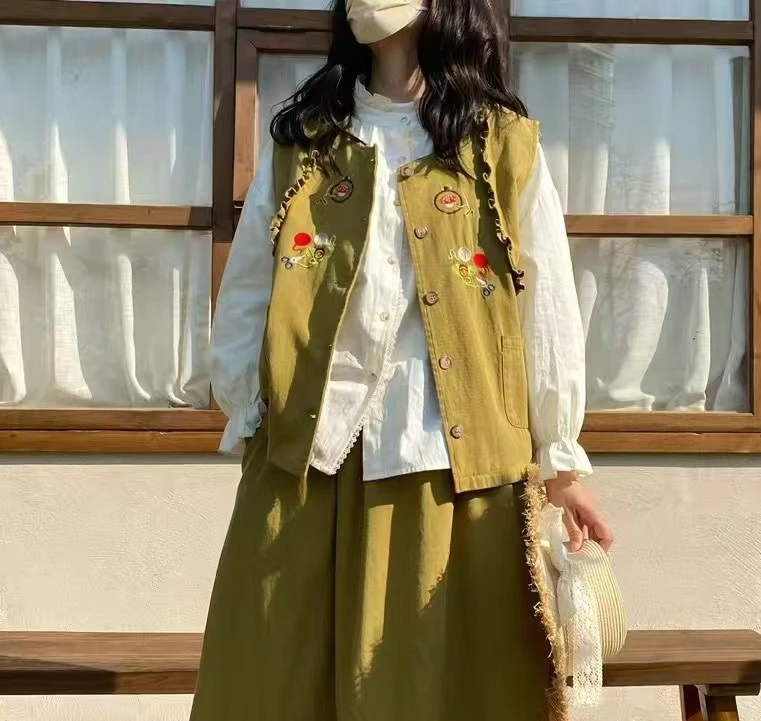 HOME#1005#刺绣马甲外套  FL