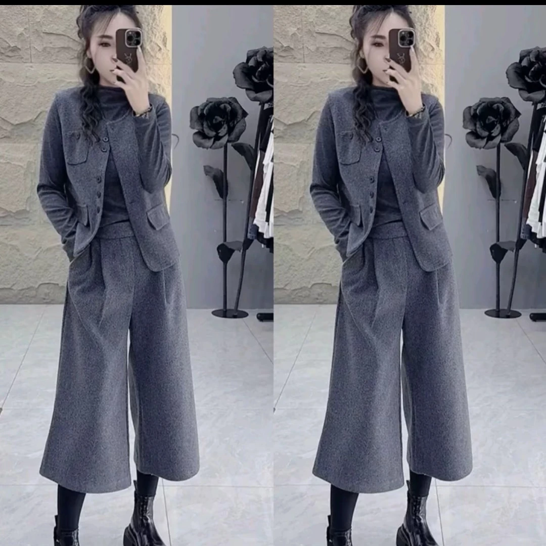 6707秋冬8分裤马甲三件套