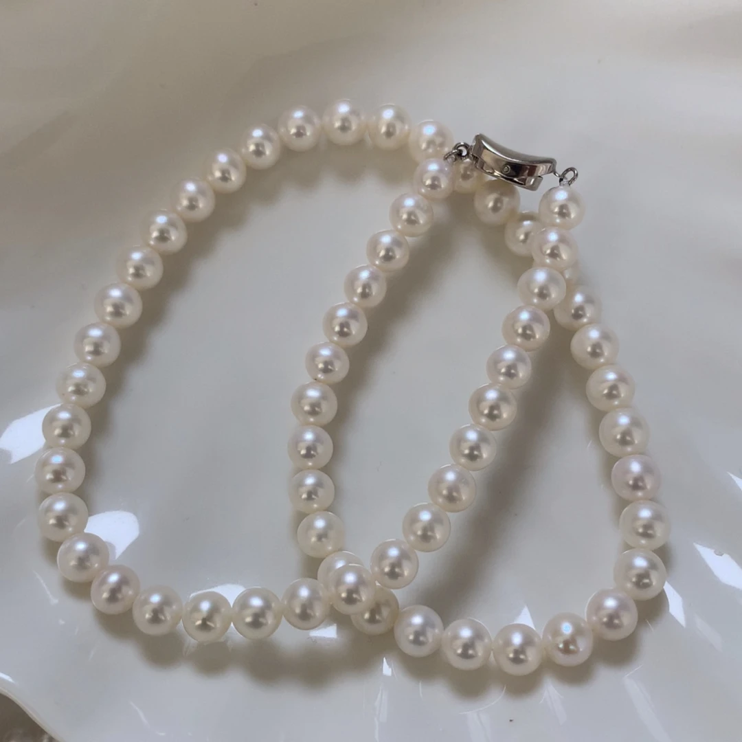 淡水珍珠银S925镶嵌颈饰6.5-7mm淡水无核