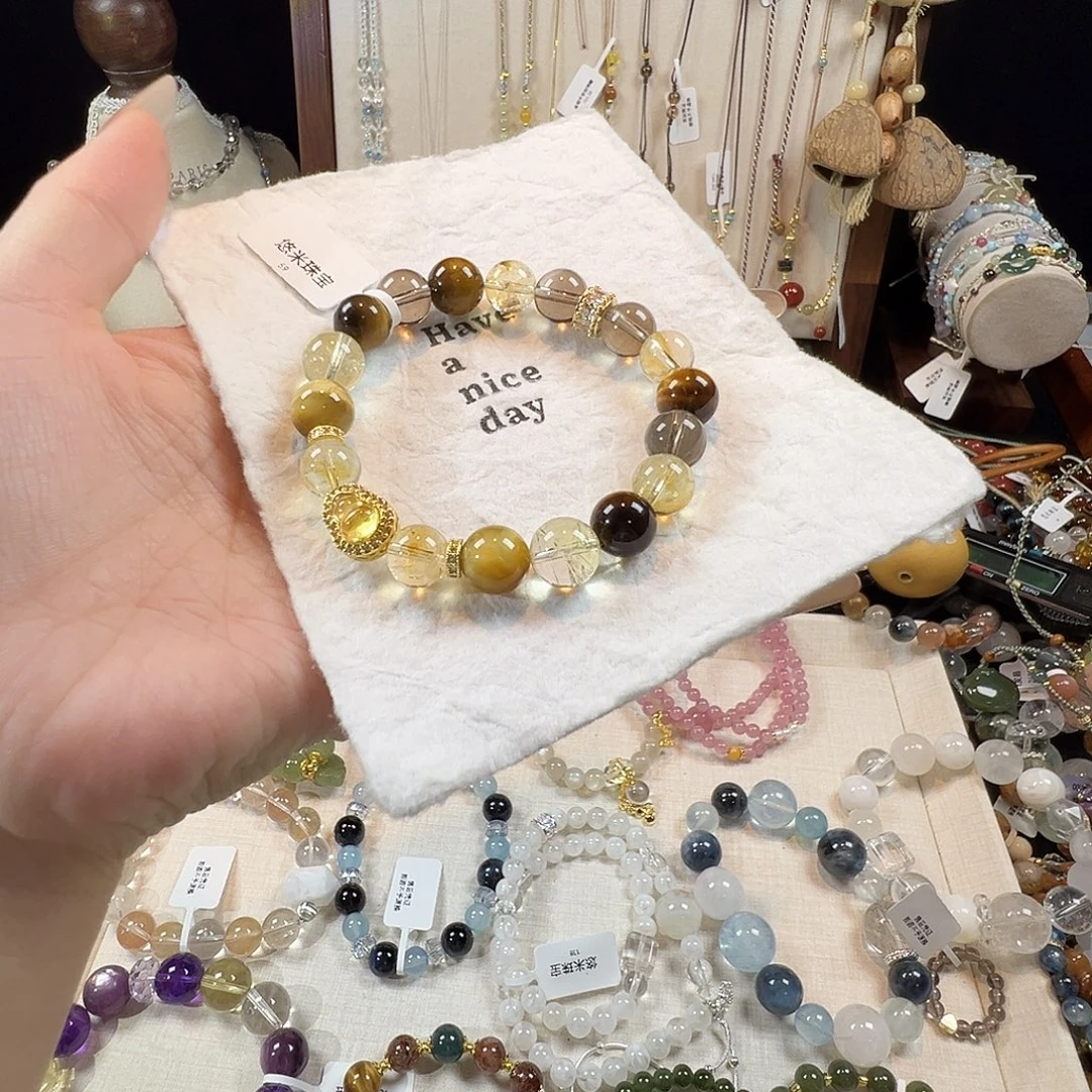 水晶未镶嵌手链虎眼石黄塔晶茶晶
