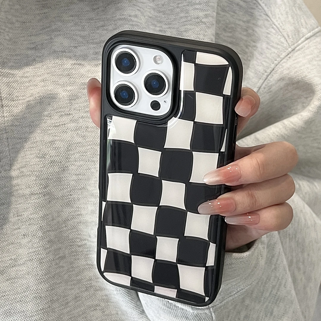 ins简约扭格盘适用16苹果15pro max手机壳iphone14滴胶13甜酷防摔