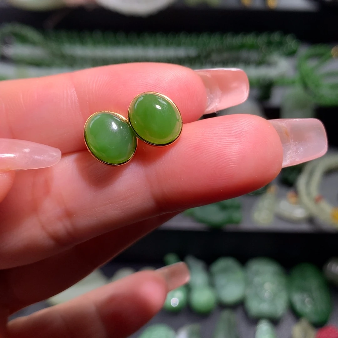 和田玉银S925镶嵌耳饰