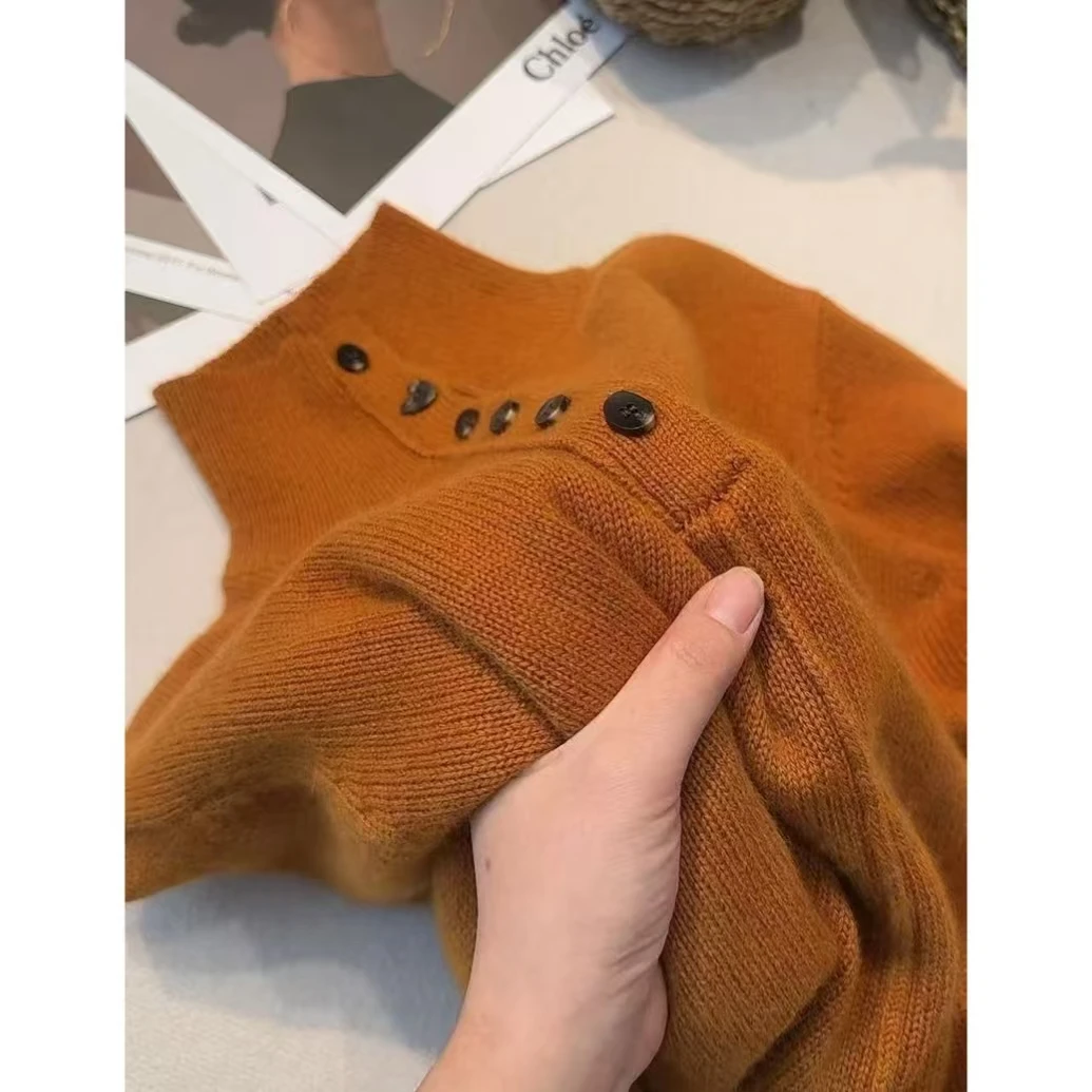 【珊瑚】长袖时尚百搭纯色半高领秋冬毛衣