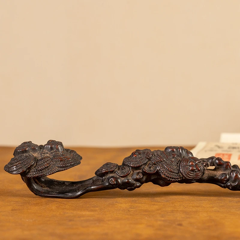 清代 黄花梨灵芝纹小如意把件 古董艺术品