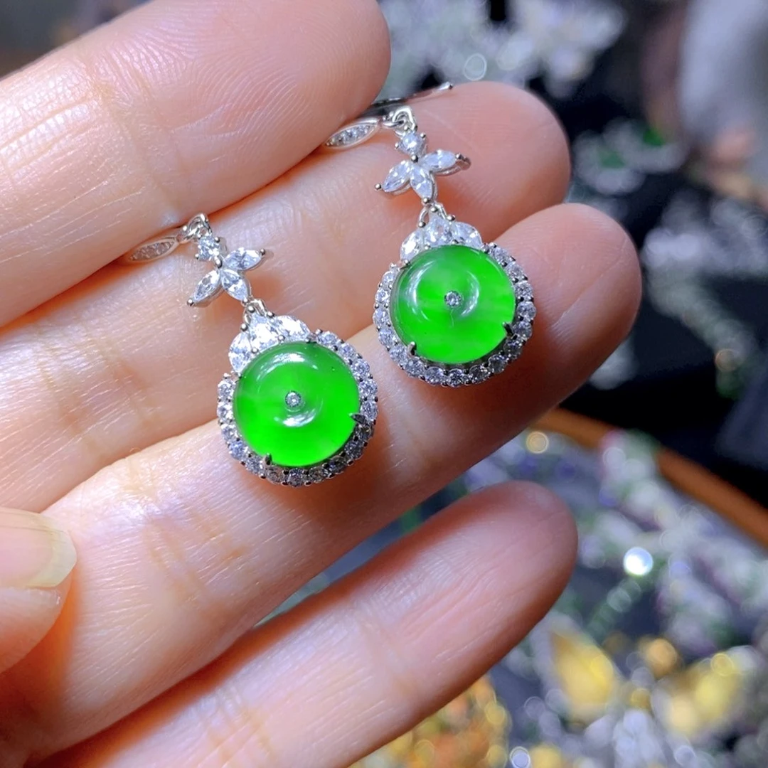 翡翠戒指银S925镶嵌天然翡翠