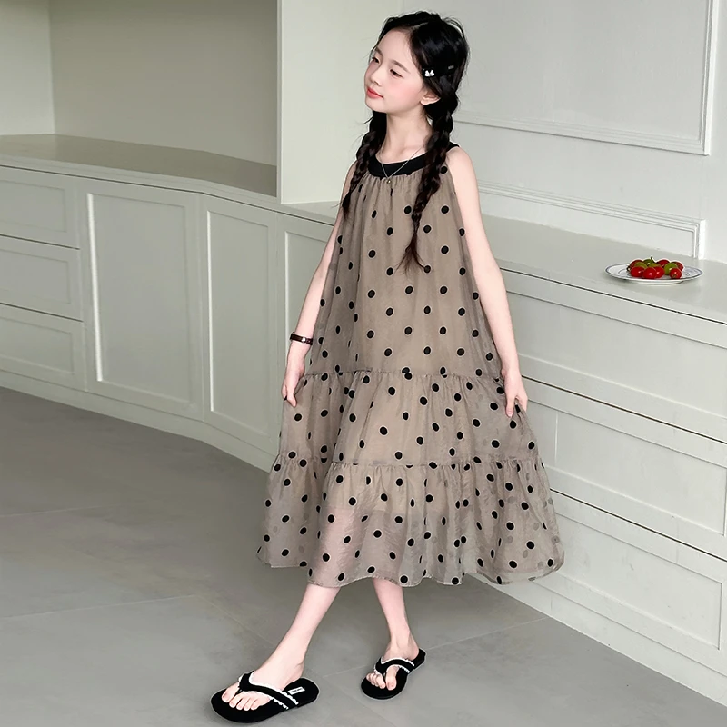 女童连衣裙2025新款夏季儿童裙子女孩夏装波点吊带裙公主背心裙潮