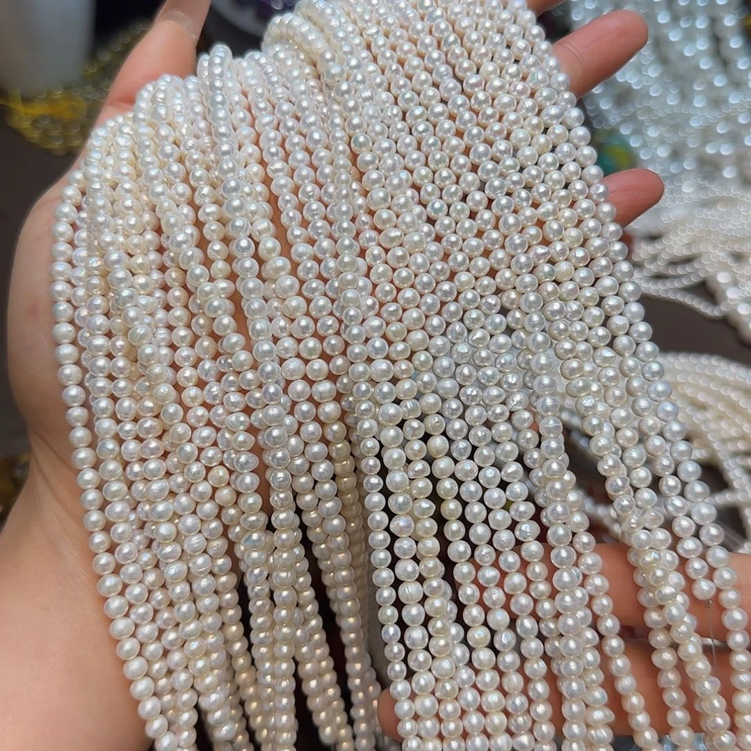 玛瑙/玉髓合金珠宝半成品高品淡水珍珠4-5mm一条