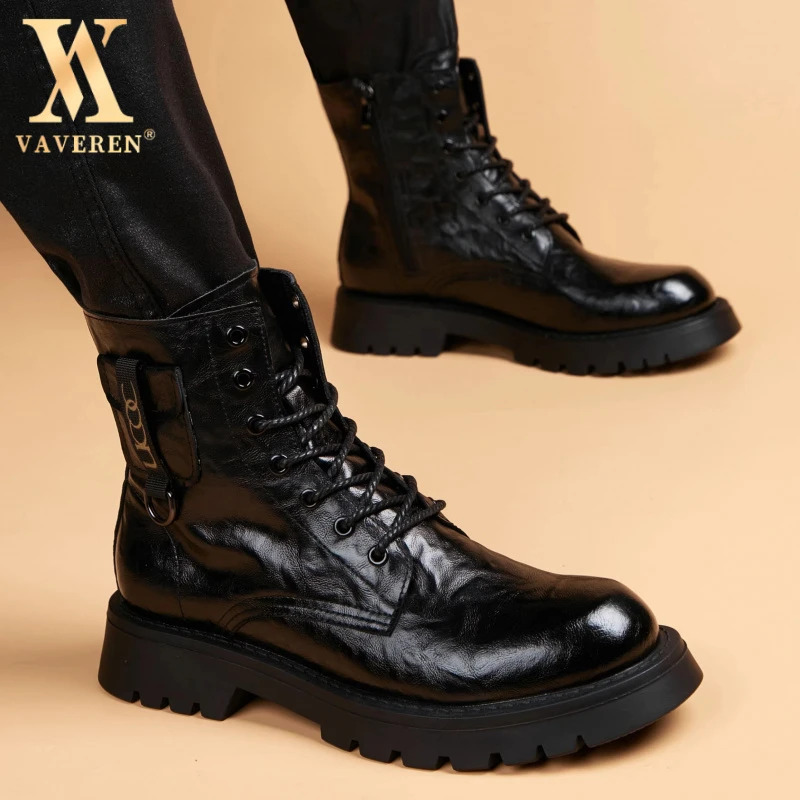 马丁靴男真皮英伦风软皮中帮工装靴内增高复古高级感防滑高帮皮靴