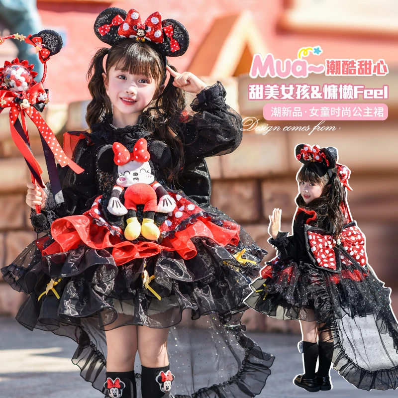 女童长袖时尚公主裙2025新款女孩洋气洛丽塔连衣裙卡通儿童蓬蓬裙