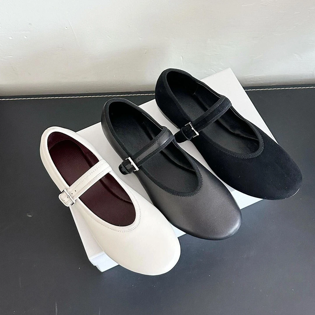 【澳门专柜正品】羊皮版~风圆头真皮复古单鞋女夏季一字带玛丽珍鞋