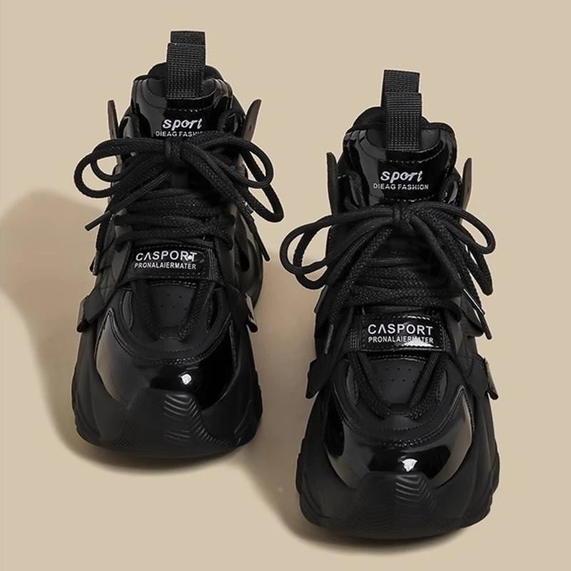 真皮休闲鞋女2025秋季新款高帮秋冬小个子增高运动加绒百搭老爹鞋