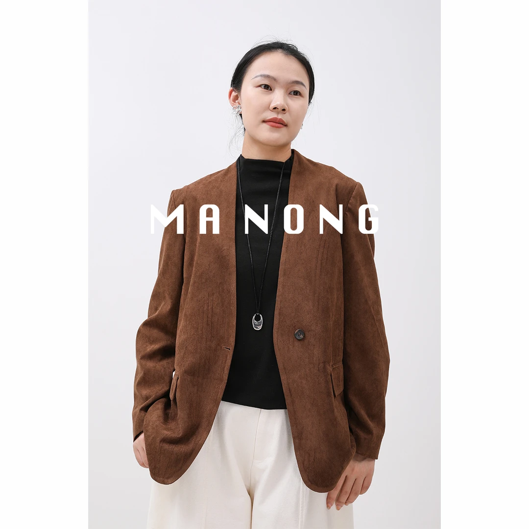 MA NONG【布拉格】时髦精V领麂皮绒外套女 秋上新高级感西装外套女
