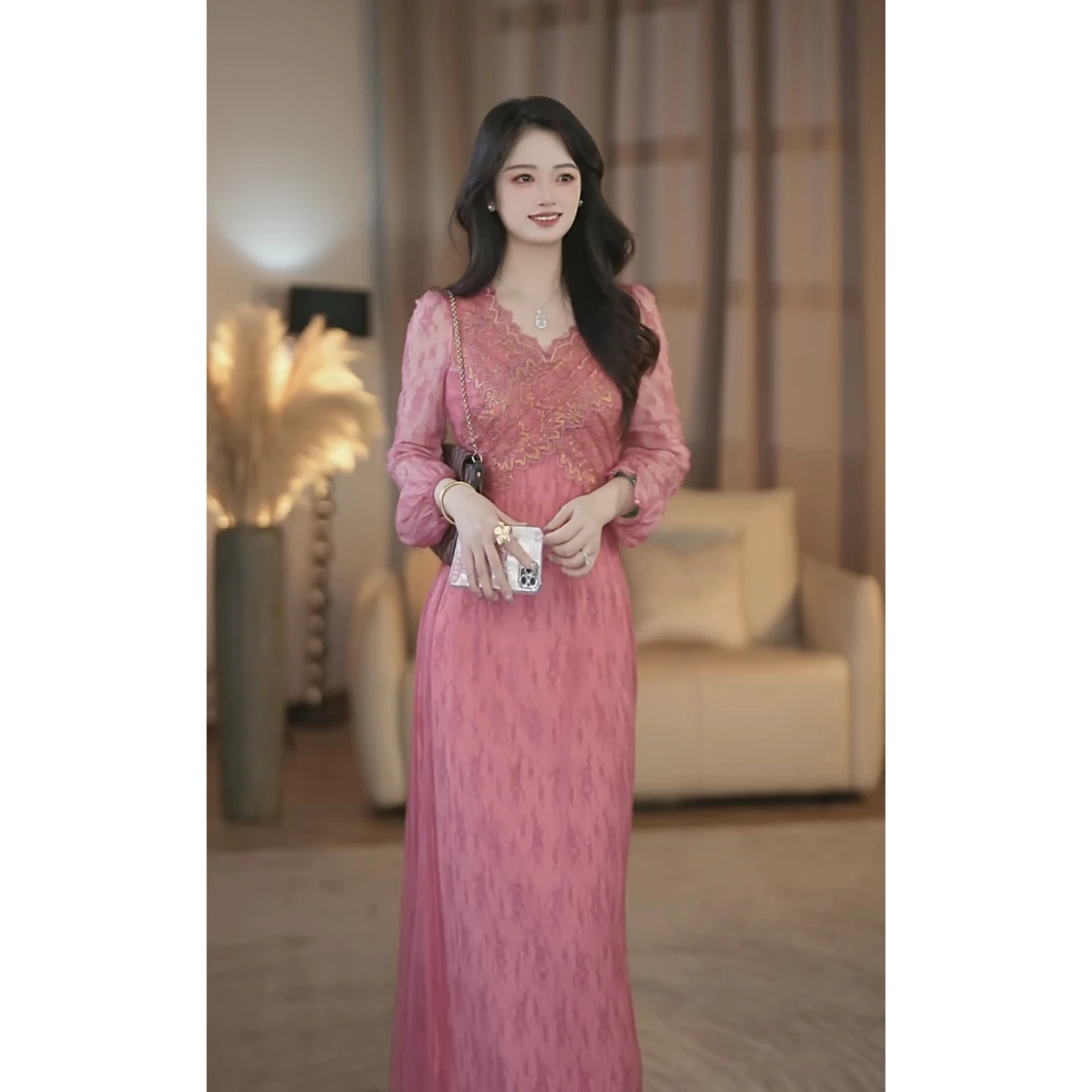 【琬琬】粉黛佳人 早秋新品显瘦时尚气质连衣裙-YL20107