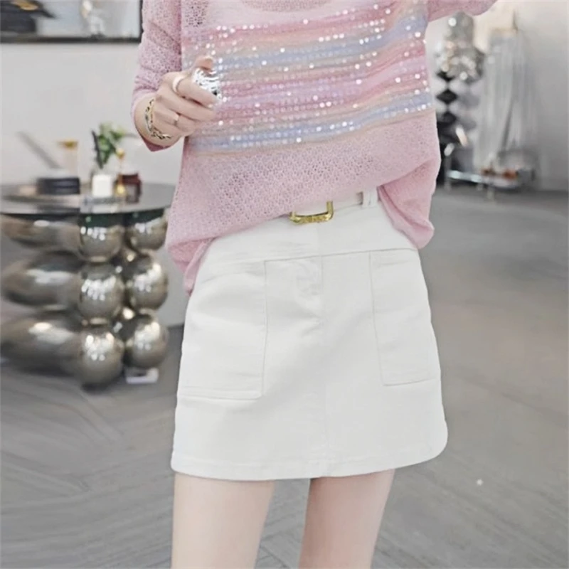 牛仔半身裙女夏季高腰显瘦气质白色短裙小个子短款a字裙子小白裙