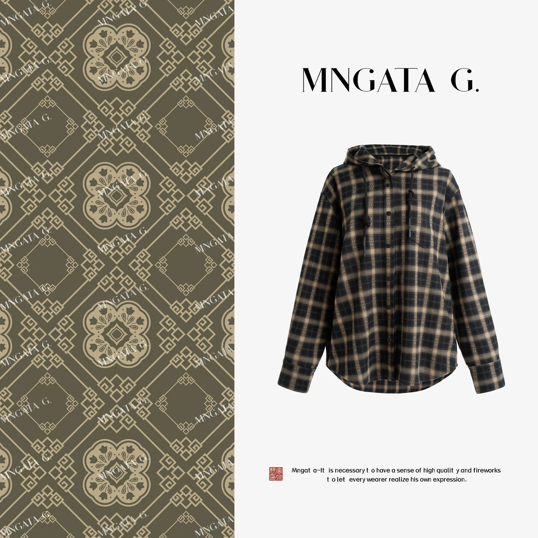 MNGATA G.宫小妍【格子控】秋冬新中式中国风休闲百搭衬衫5081068