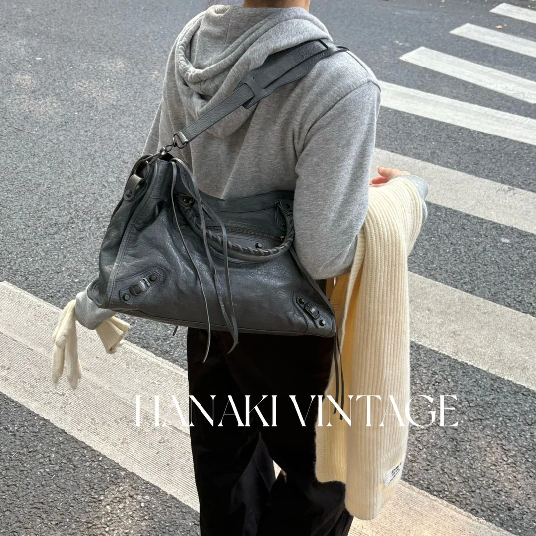 95新 Balenciaga/巴黎世家 花绮中古/巴黎世家灰色中号city机车包