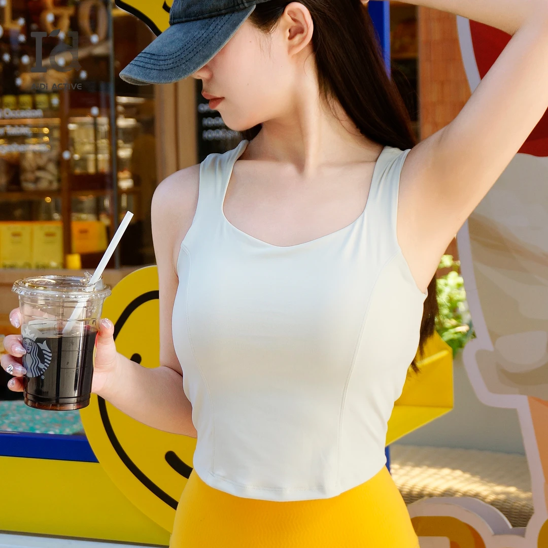 I'd/爱帝【骑士精神白色】宽肩带修身瑜伽背心云感打底运动纯色美背