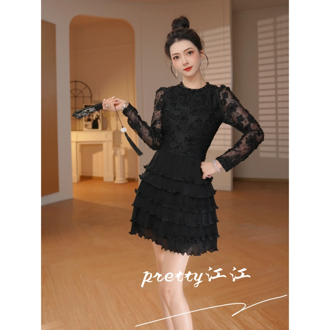 Pretty小众设计师品牌江江定制 蛋糕裙气质高腰修身连衣裙9125