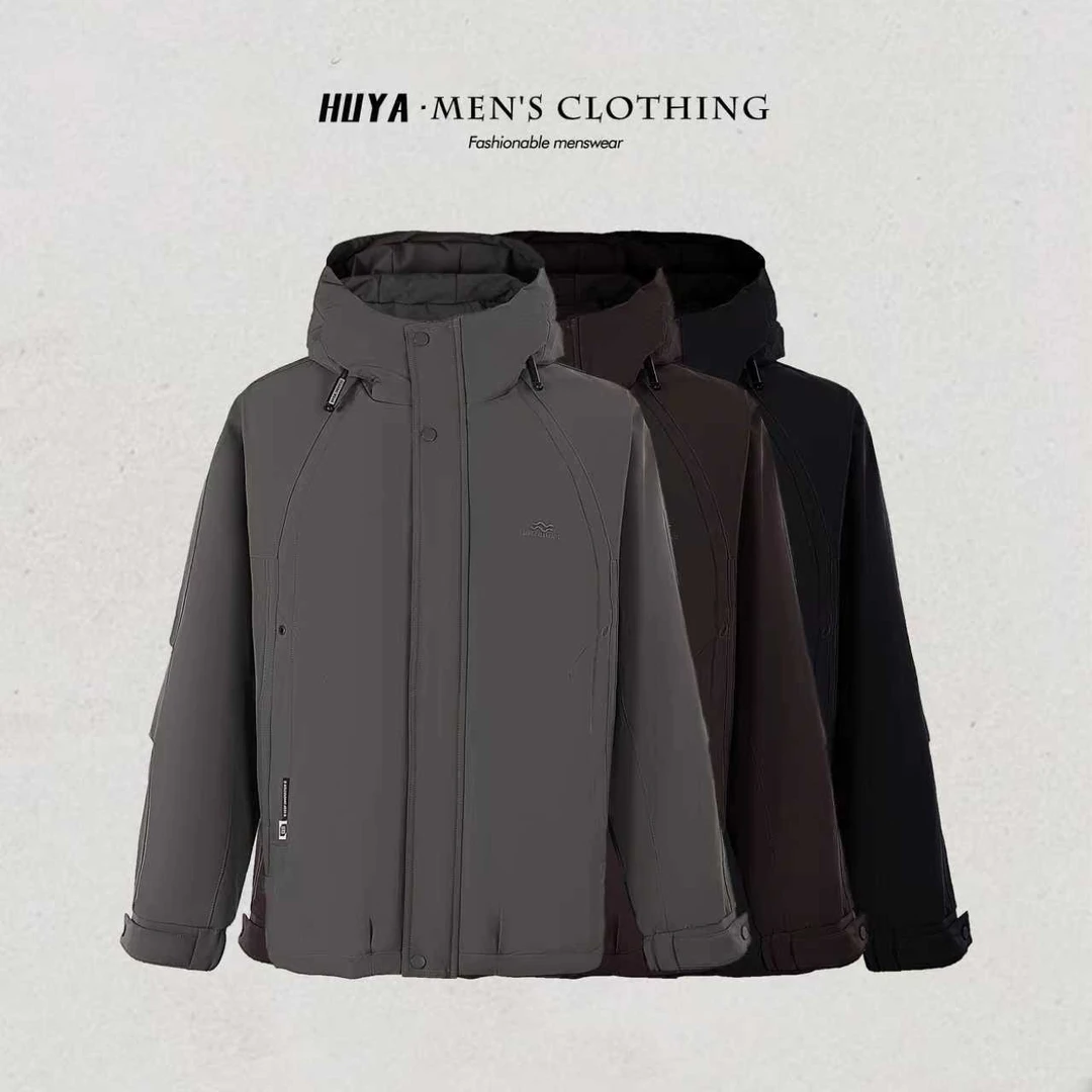 虎牙兄弟冬季男款连帽棉服百搭休闲保暖纯色拉链连帽棉服男 F2597