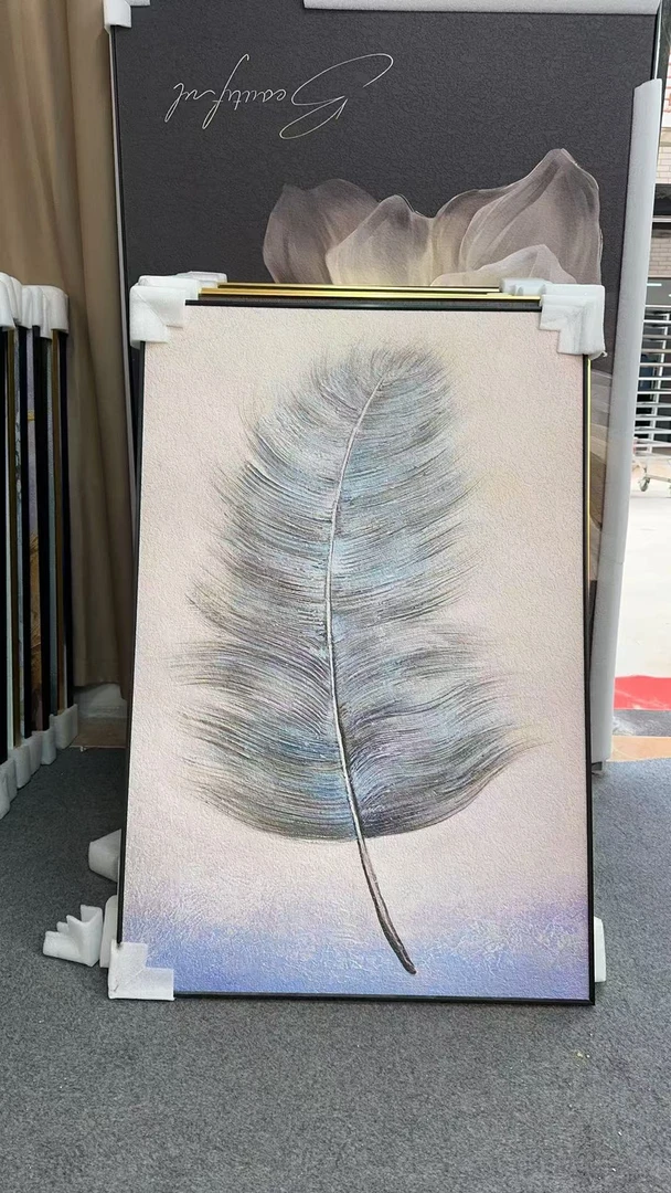 【富贵羽毛】客厅玄关背景墙砂岩肌理画80*120