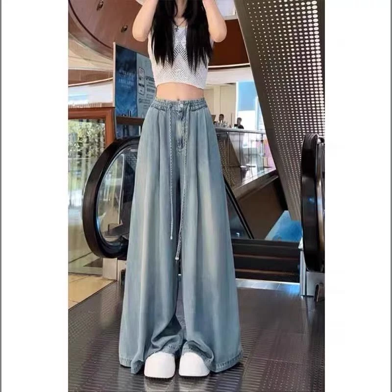 大码女装阔腿牛仔裤2025新款今年流行爆款胖mm显瘦高腰垂感拖地裤