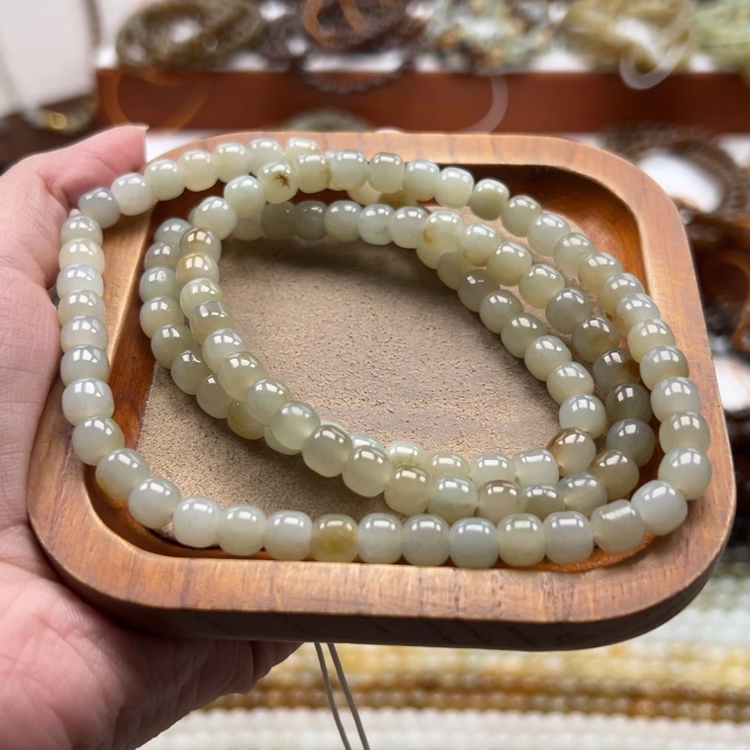 毛衣链未镶嵌和田玉珠串6*7mm