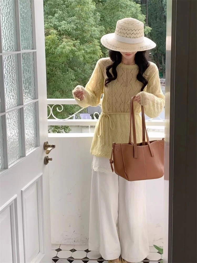 2025新款慵懒风春夏薄款镂空钩花罩衫针织毛衣女早秋宽松洋气上衣