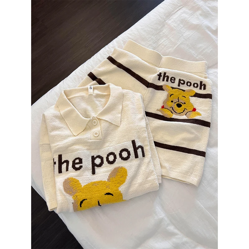 韩系可爱软萌维尼熊短袖睡衣女夏季爆款条纹短裤可外穿家居服套装