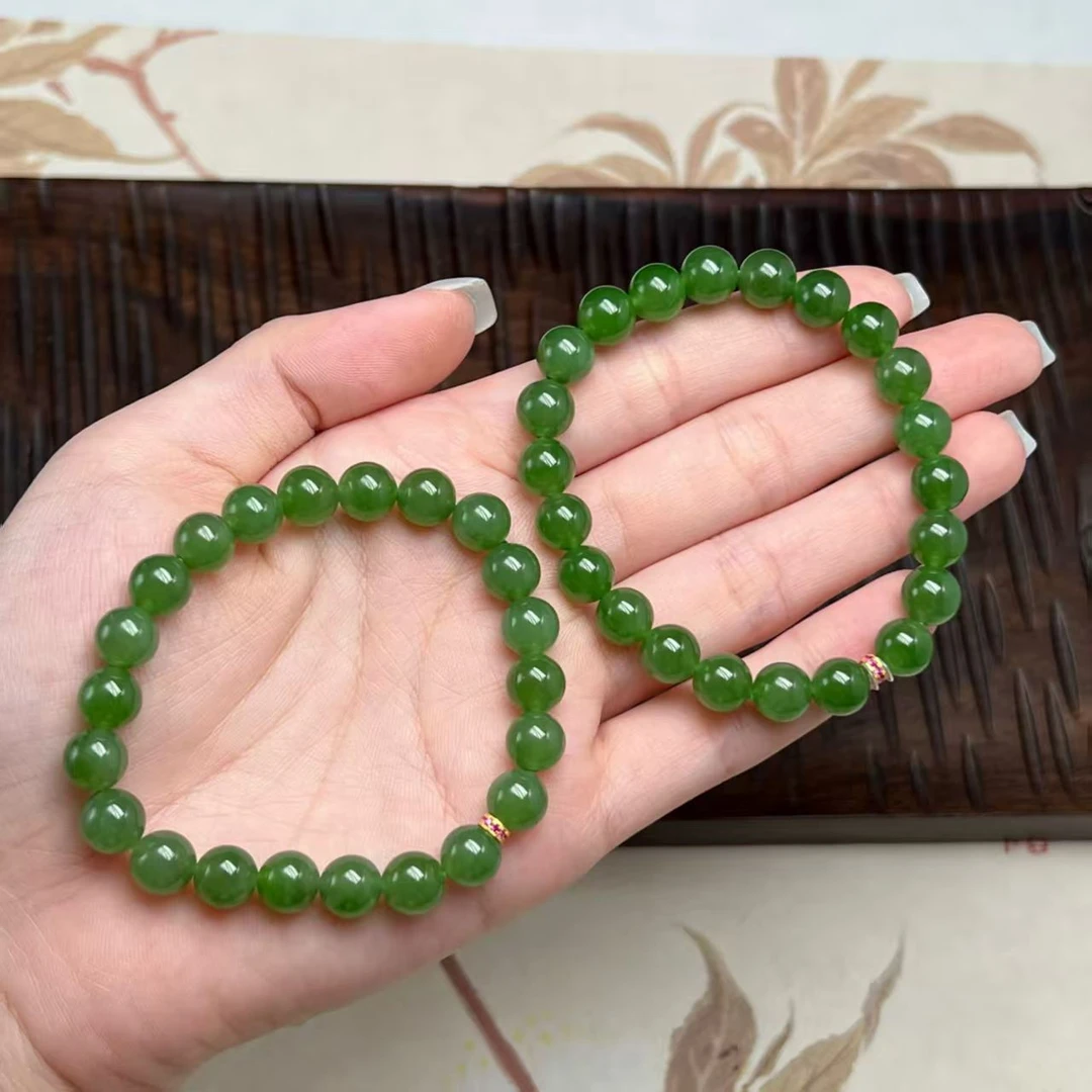 【北野珠宝】天然和田玉碧玉阳绿手串-B128H-245多样性发一8mm